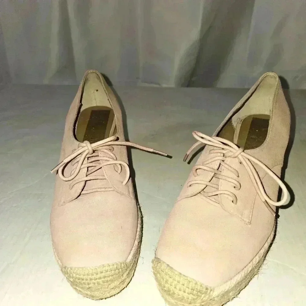 Bettye Mueller Concept Regina Mauve/‎ Blush Suede Lace Up Espadrille Wedges 7.5